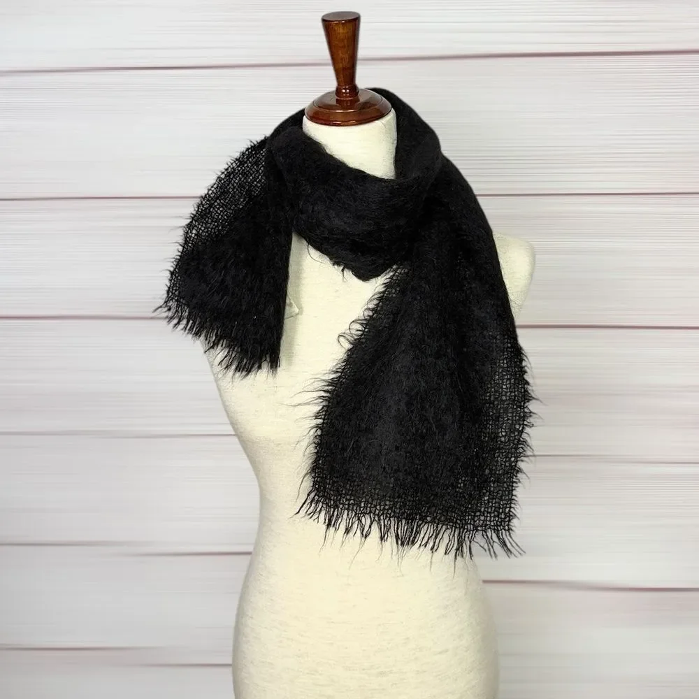 Vintage Black Mohair Wool Scarf Men's Women's Made in Great Britain 9x52